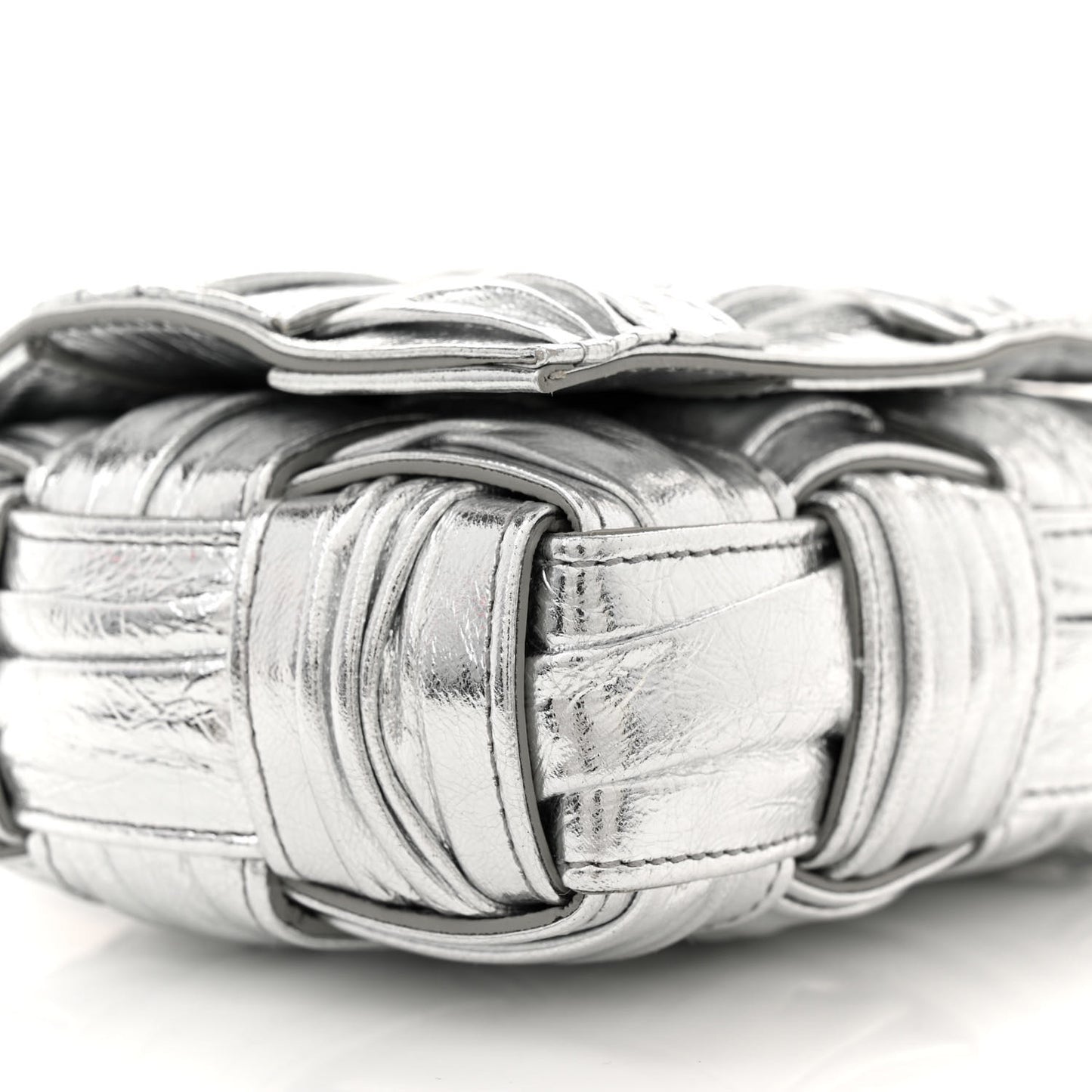 Metallic Calfskin Intreccio Plisse Small Cassette Crossbody Bag Silver