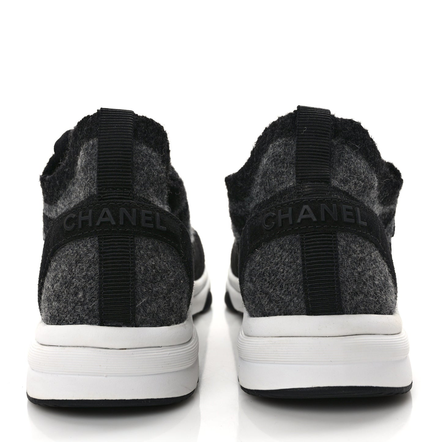 Fabric Suede Calfskin Womens CC Sneakers 36.5 Black Grey