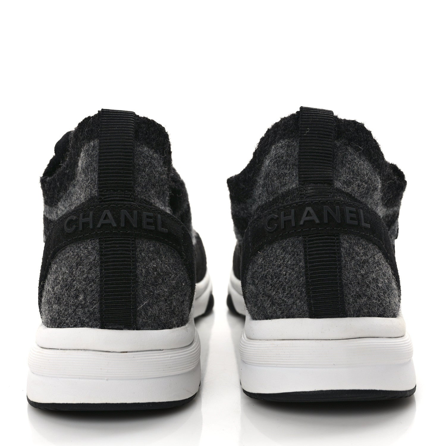 Chanel Fabric Suede Calfskin Womens CC Sneakers 36.5 Black Grey 5 of 7