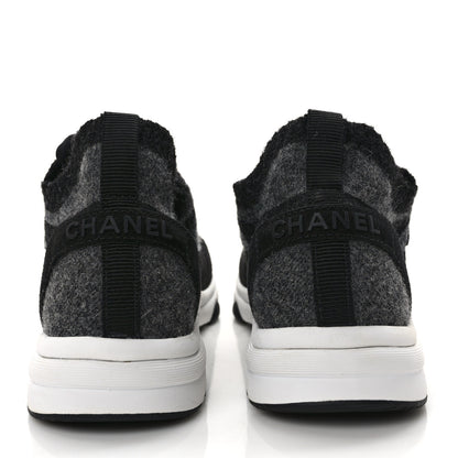 Chanel Fabric Suede Calfskin Womens CC Sneakers 36.5 Black Grey 5 of 7
