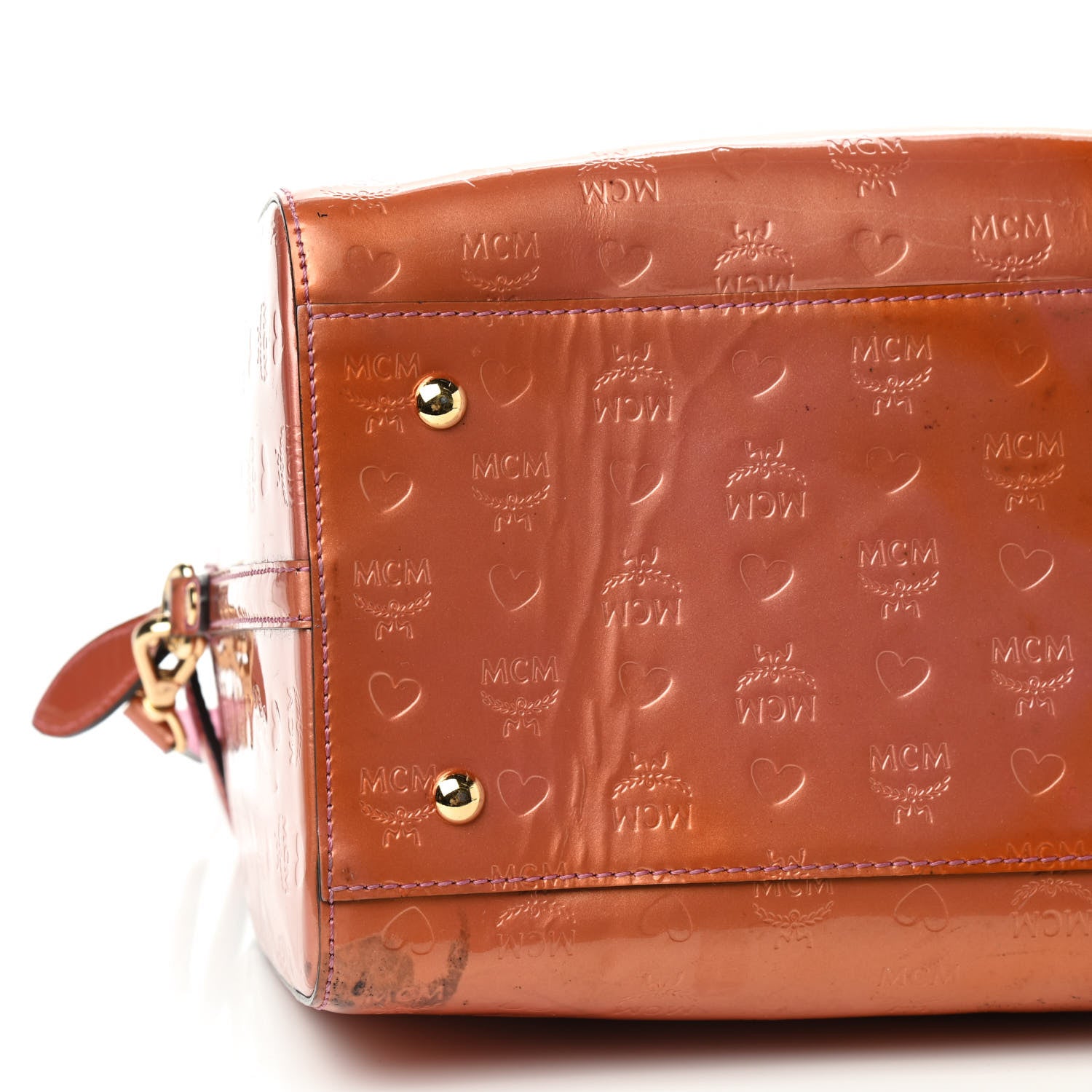 MCM Patent Monogram Boston Bag Bronze 5 of 13