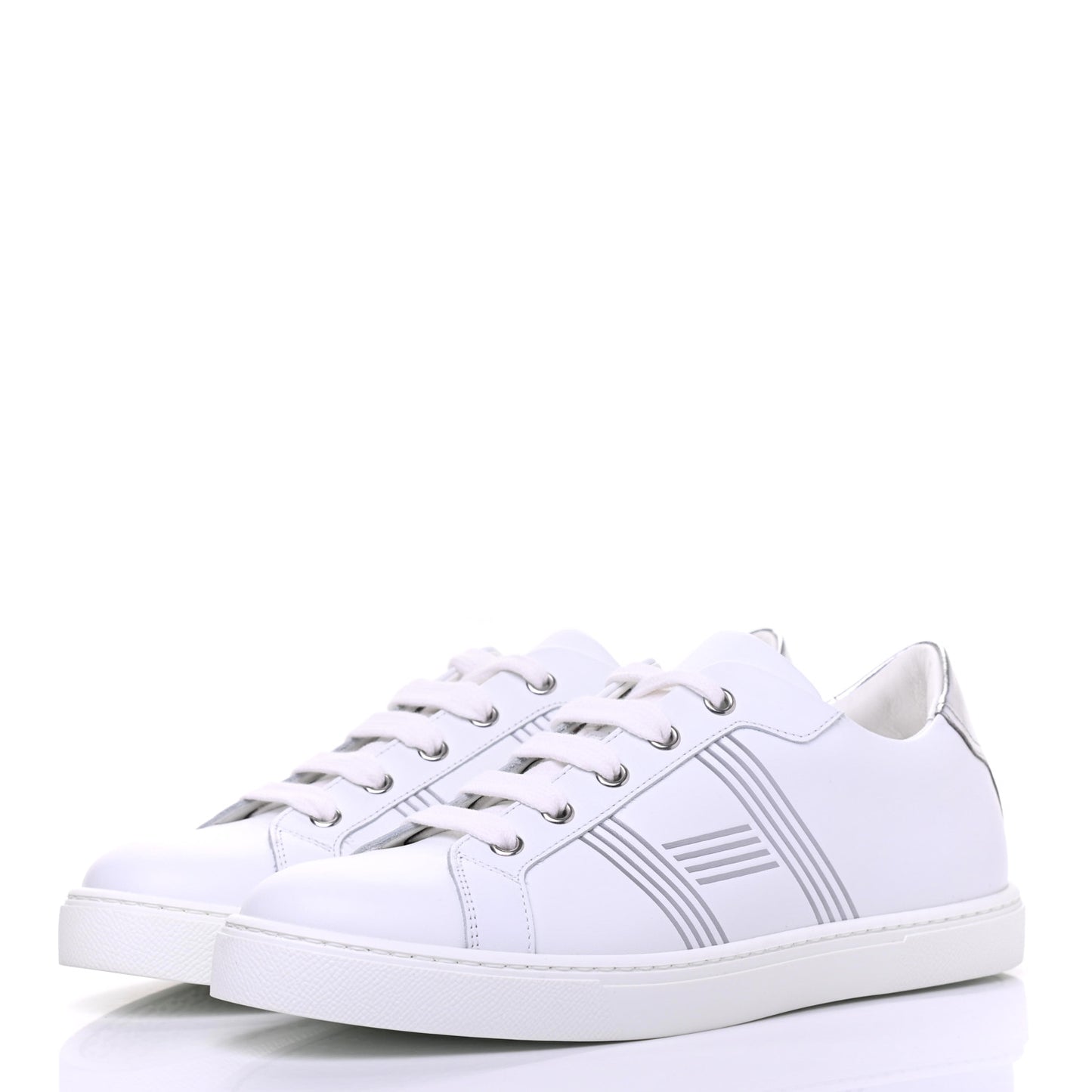 Calfskin Womens Advantage Sneakers 38 White Gris Argente