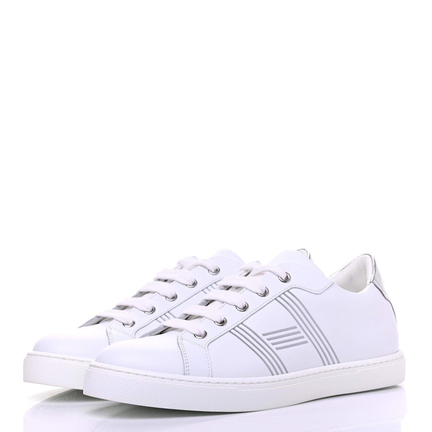 Hermes Calfskin Womens Advantage Sneakers 38 White Gris Argente 3 of 9