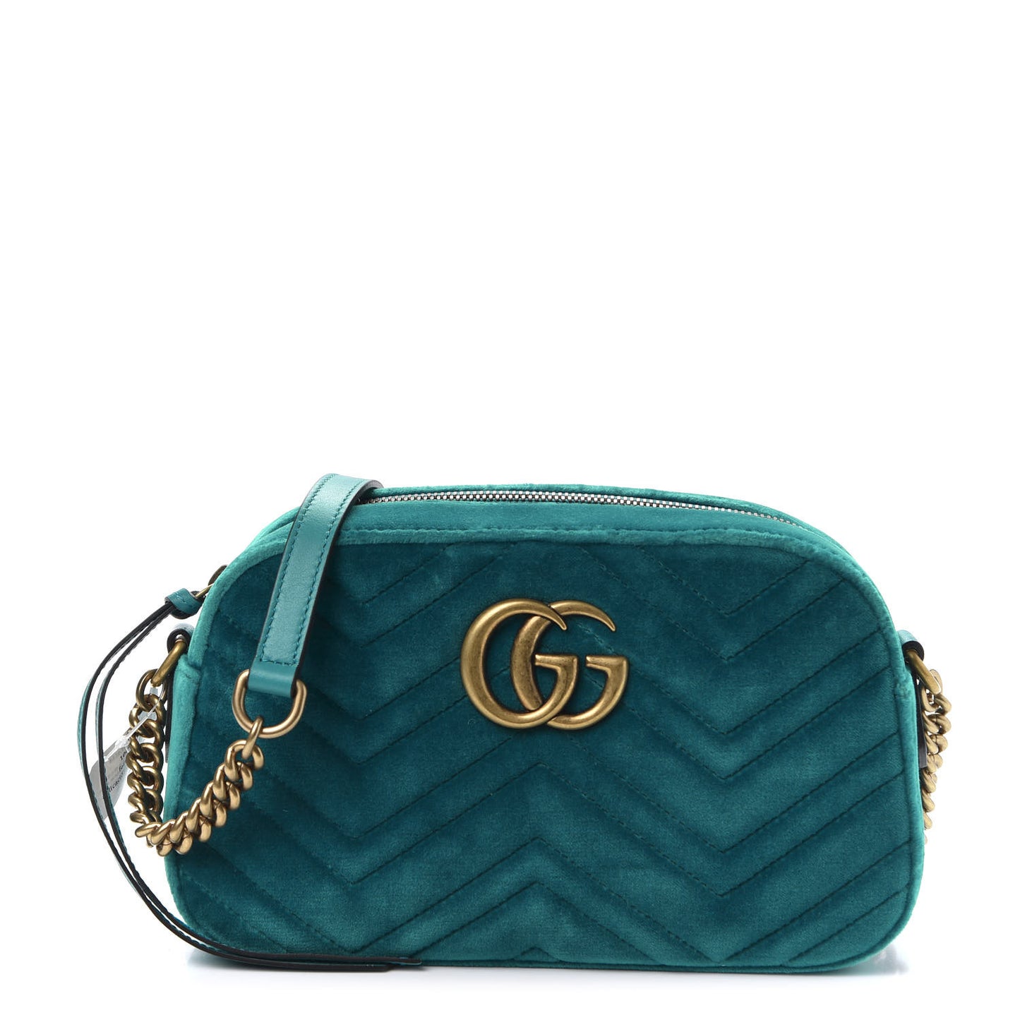 Velvet Matelasse Small GG Marmont Chain Shoulder Bag Pavone Cyan