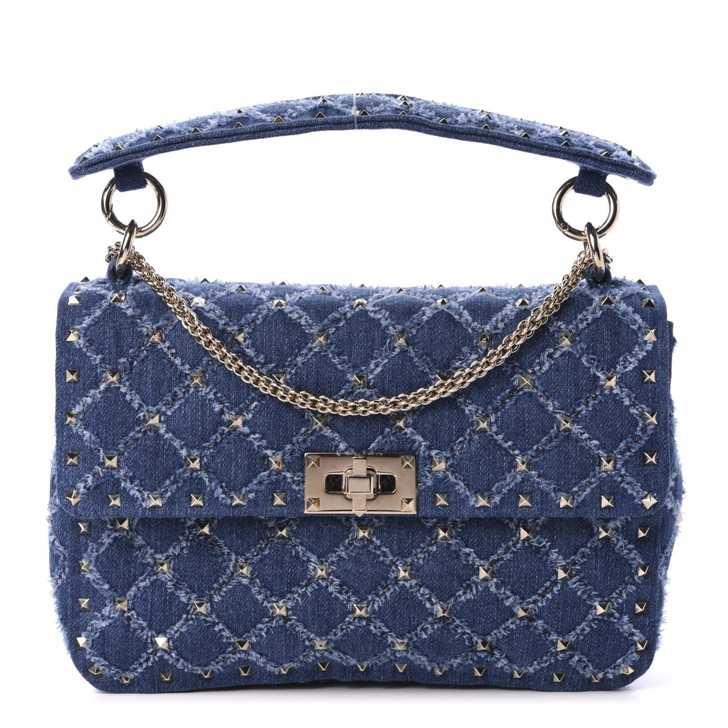 Denim Medium Rockstud Spike Shoulder Bag Denim