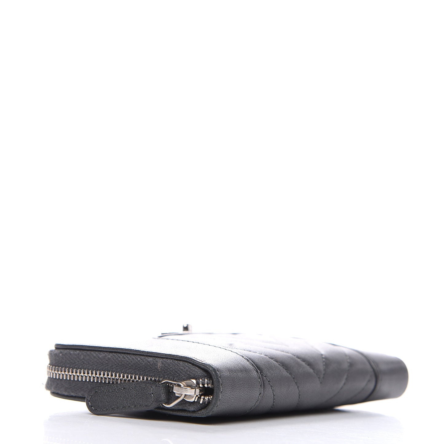 Sheepskin Chevron Quilted Mademoiselle Vintage Zip Around Wallet Grey