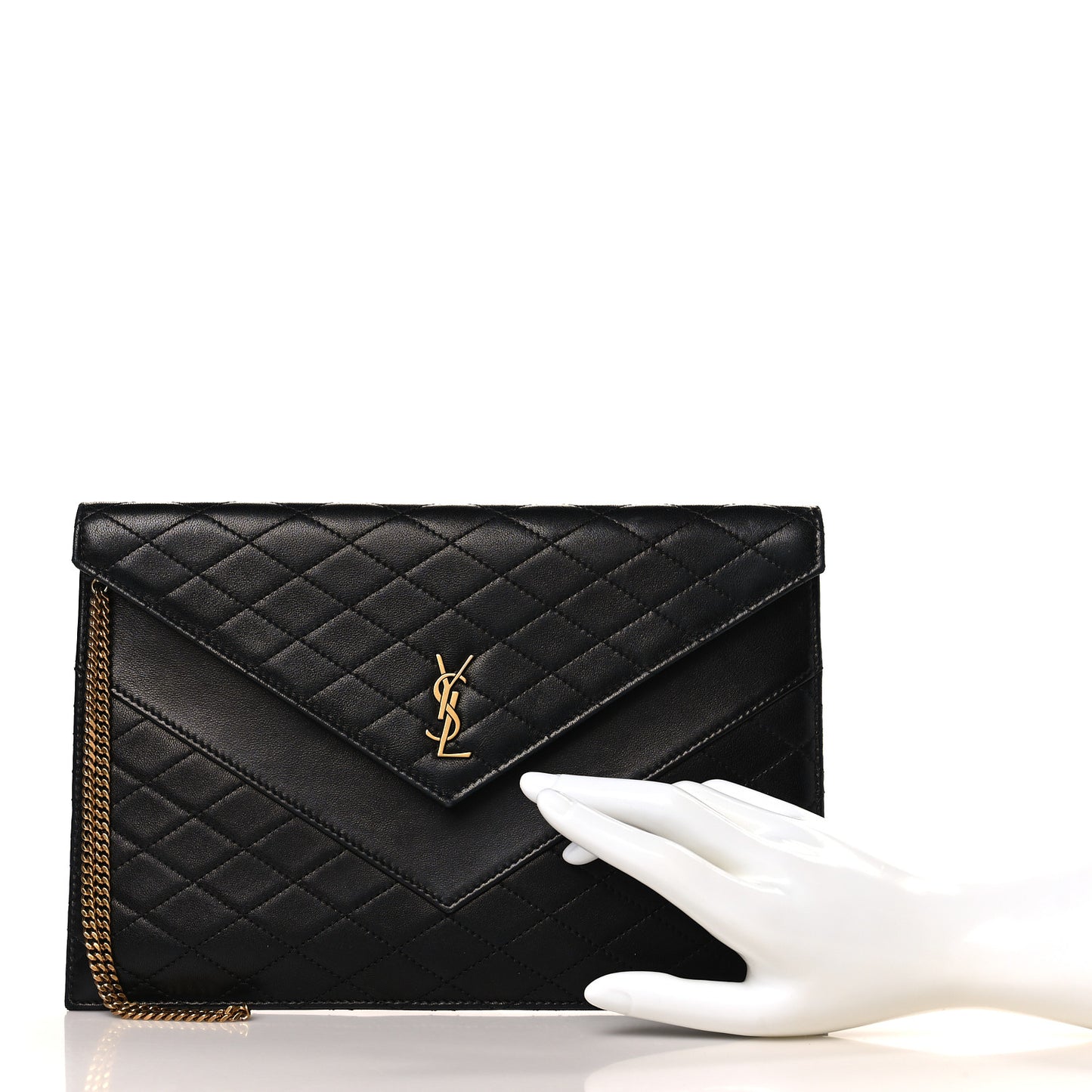 Lambskin Quilted Double Flap Chain Pouch Black