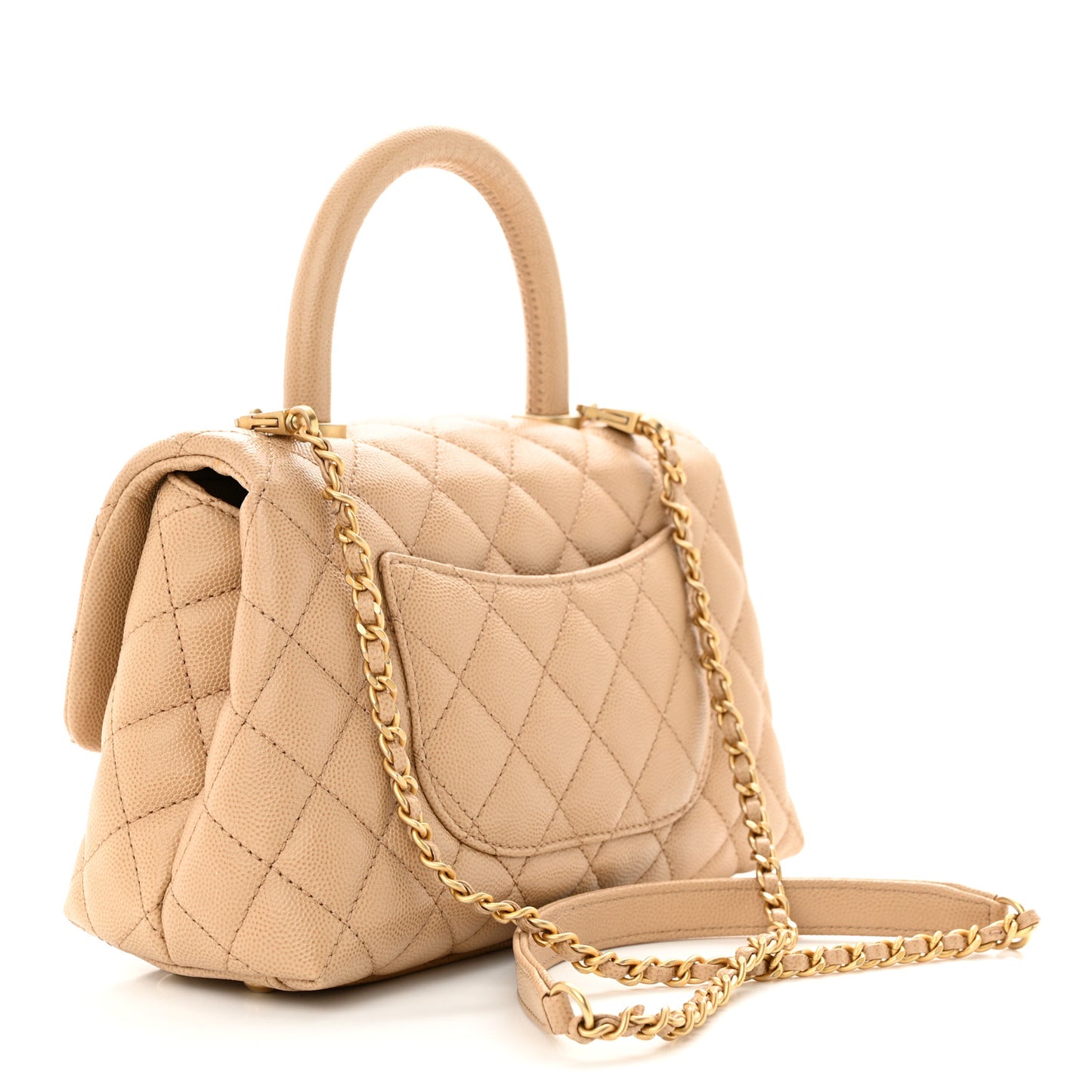 Caviar Quilted Mini Coco Handle Flap Beige