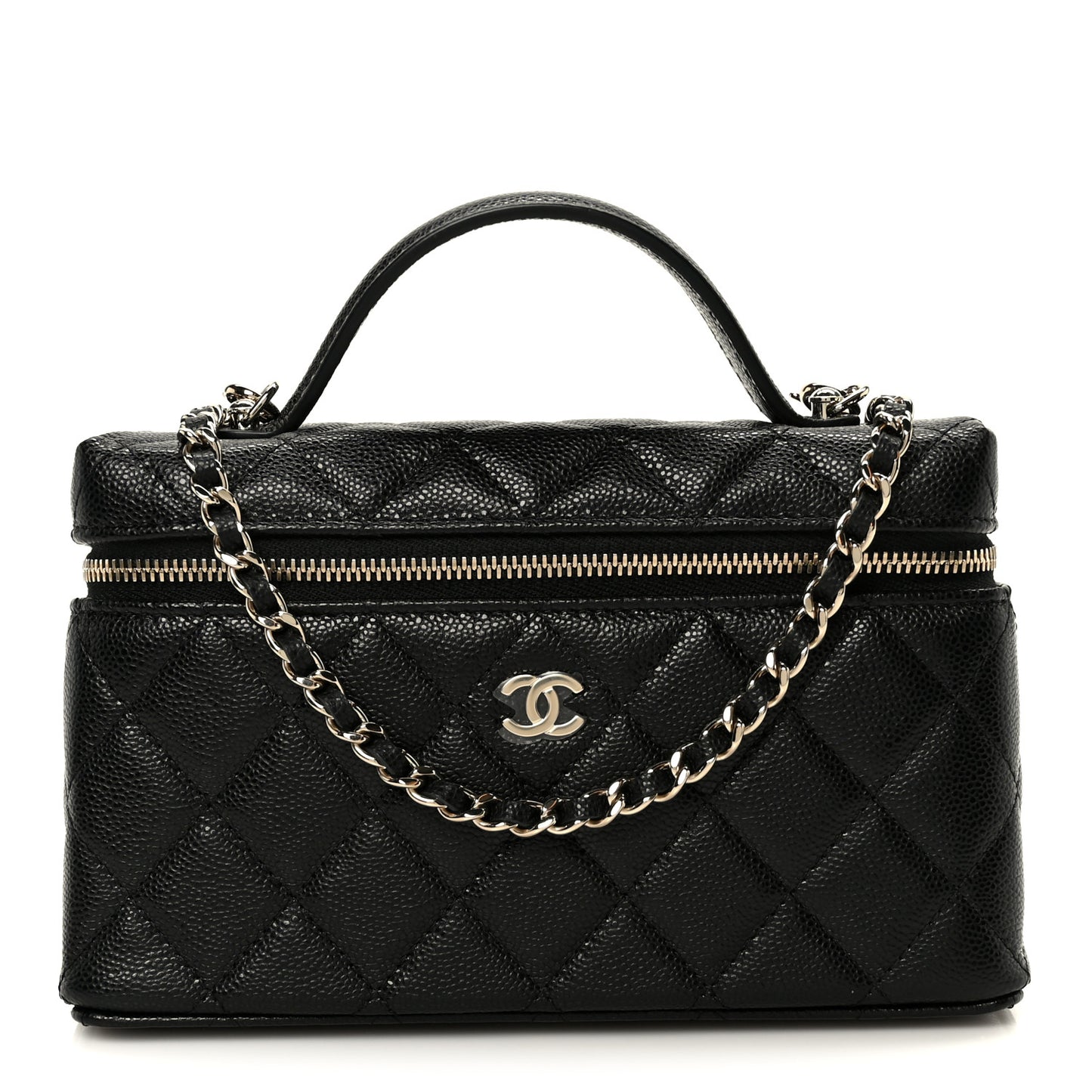 Caviar Quilted Top Handle Slim Vanity With Chain Black