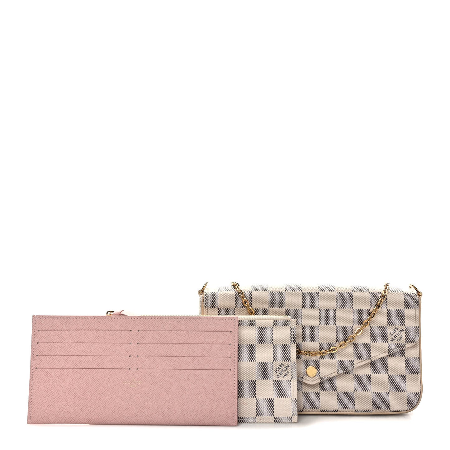 Damier Azur Pochette Felicie Chain Wallet Rose Ballerine