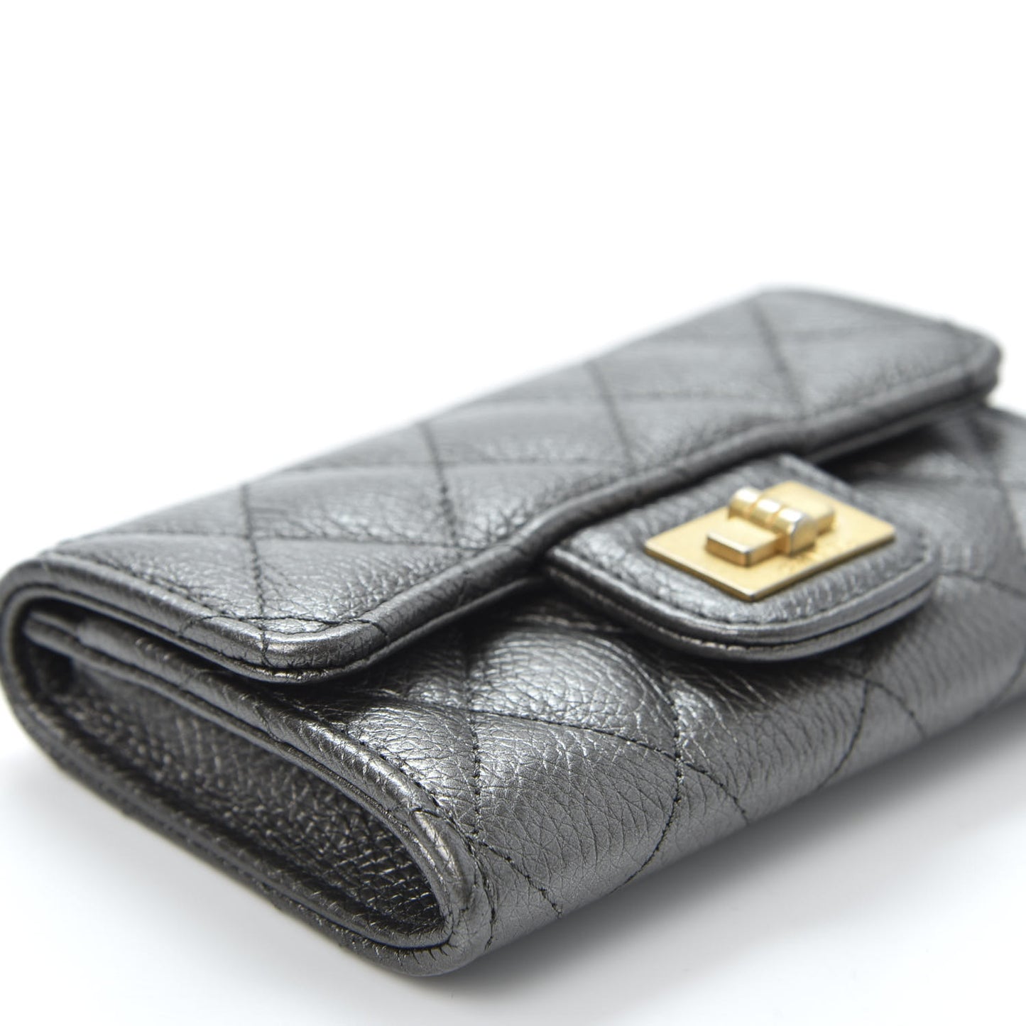 Metallic Calfskin Quilted Reissue Flap Card Holder Grey