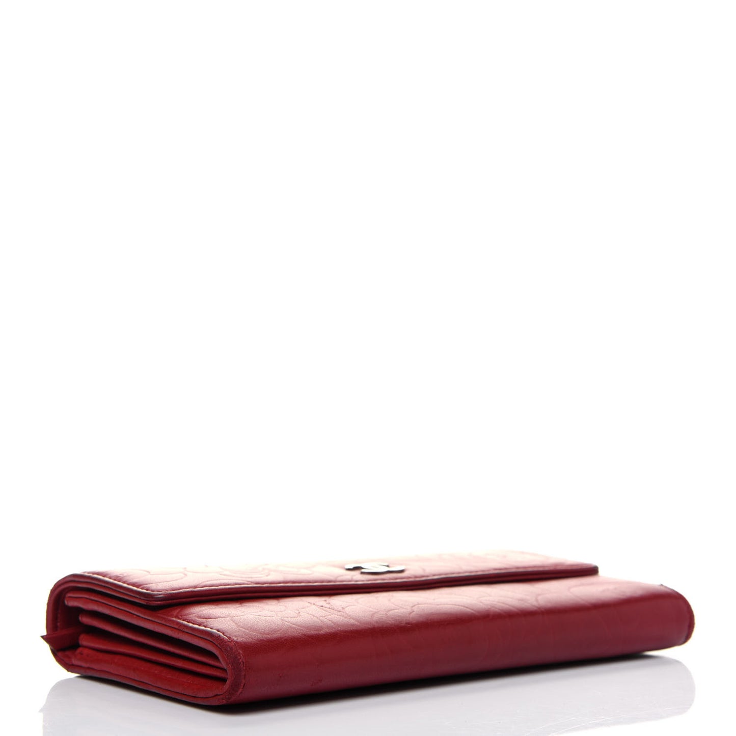 Lambskin Camellia Embossed Flap Wallet Red