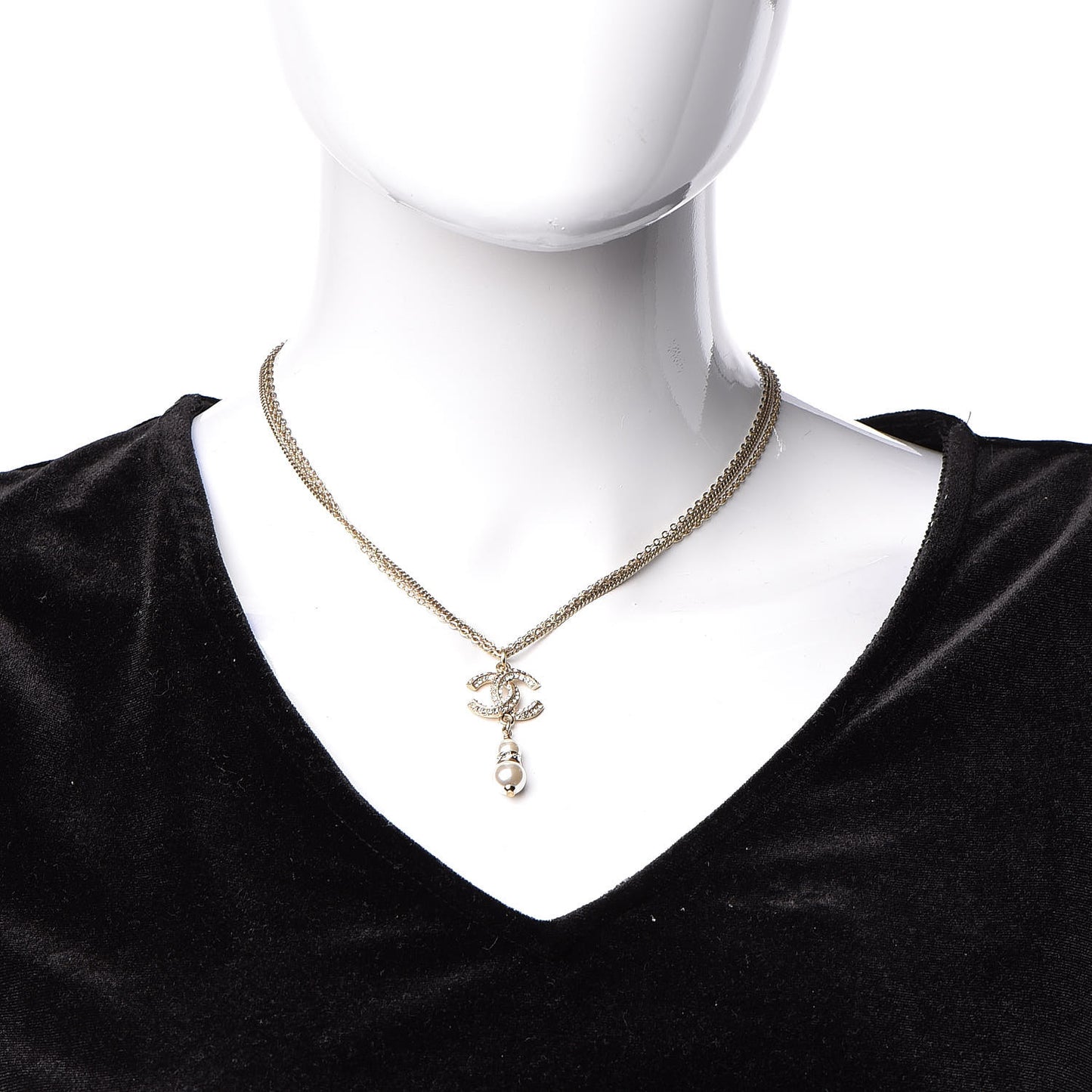 Pearl Crystal CC Drop Necklace Gold