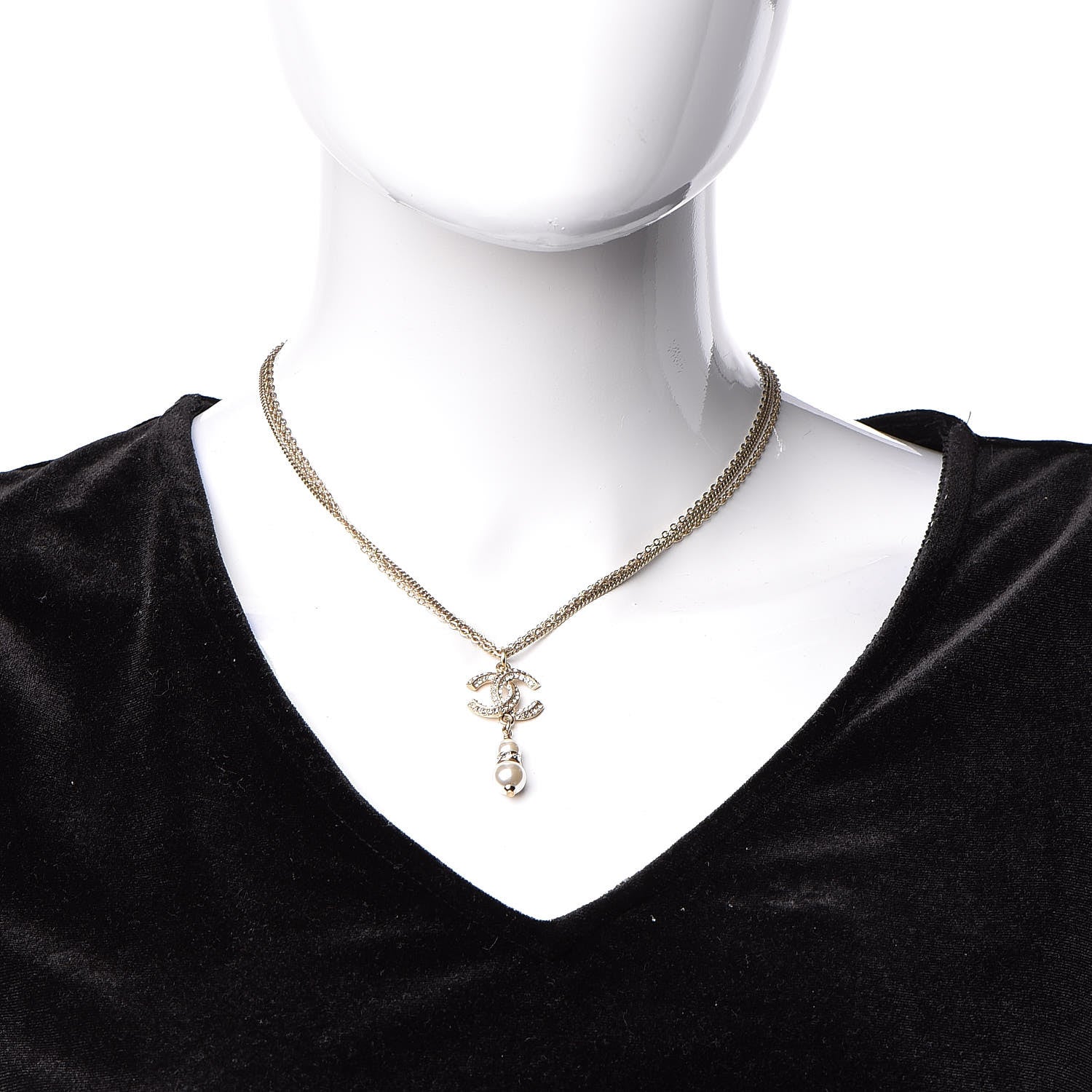 Chanel Pearl Crystal CC Drop Necklace Gold 2 of 5