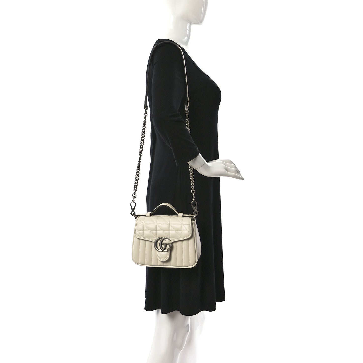 Calfskin Matelasse Aria Mini GG Marmont Top Handle Shoulder Bag Mystic White