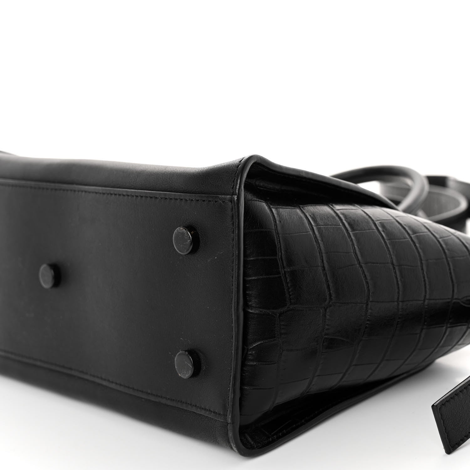 Saint Laurent Smooth Calfskin Crocodile Embossed Baby Monogram Downtown Cabas Black 9 of 10