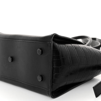 Saint Laurent Smooth Calfskin Crocodile Embossed Baby Monogram Downtown Cabas Black 9 of 10