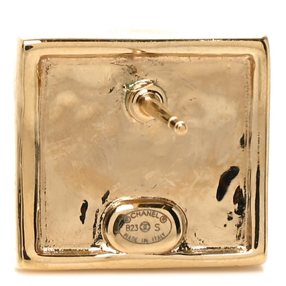Chanel Metal Enamel CC Square Earrings Gold Black 4 of 5