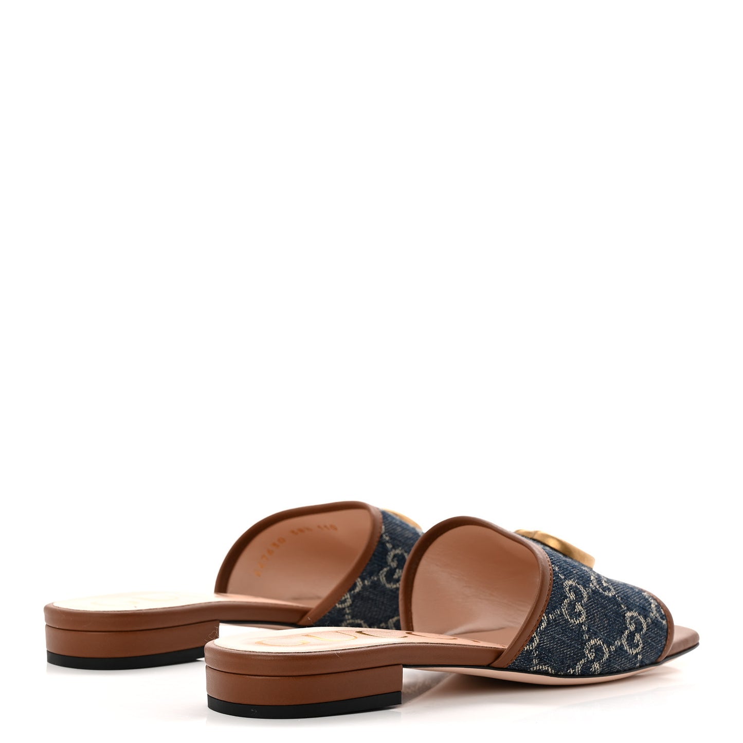 New Denim GG Monogram Miro Soft Calfskin Jolie Slide Sandals 38.5 Blue Tea Cuir Epilogue
