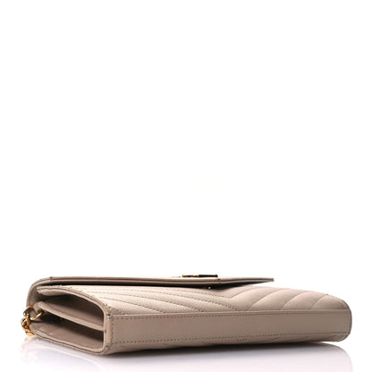Saint Laurent Grain De Poudre Matelasse Chevron Monogram Chain Wallet Dark Beige 4 of 10
