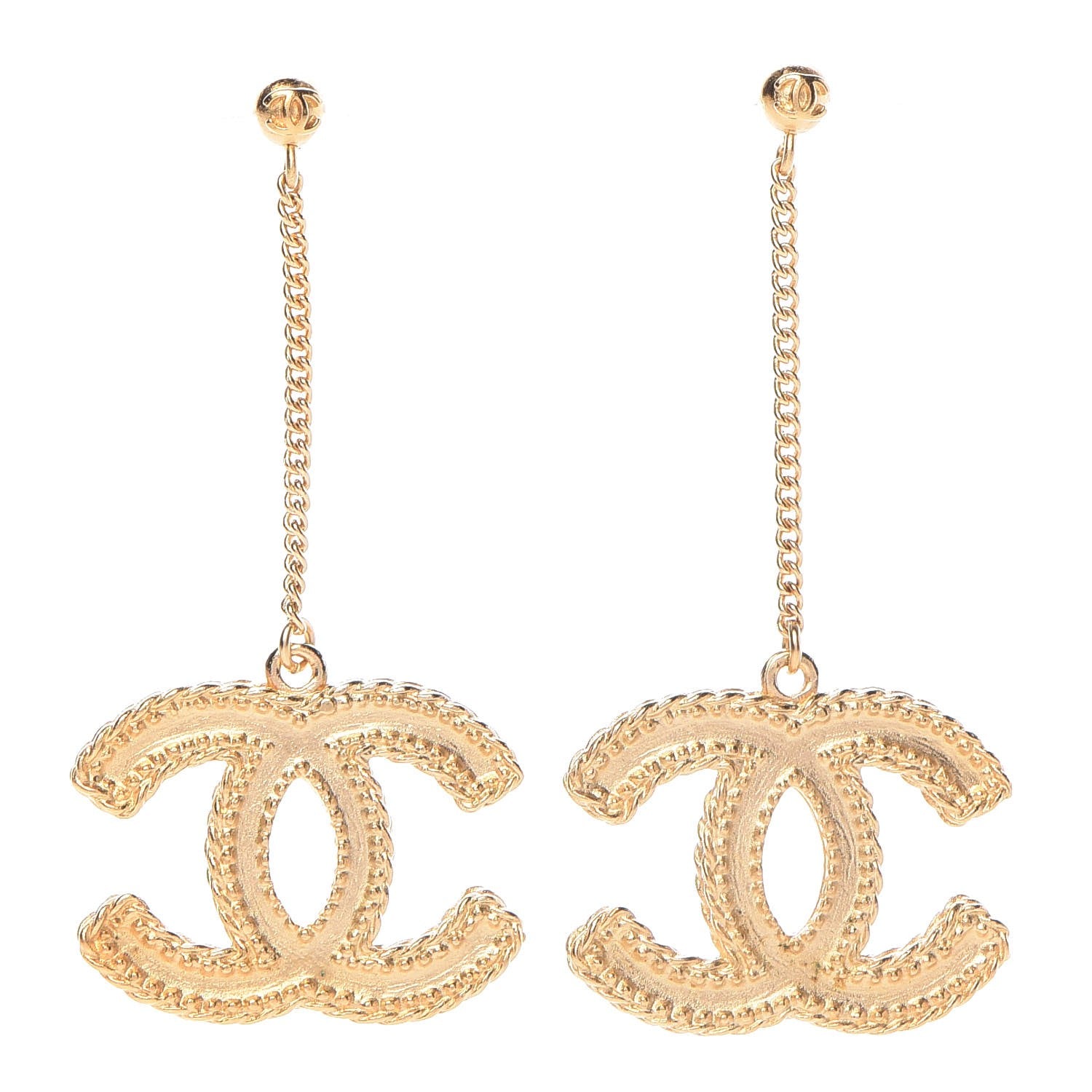Chanel CC Drop Earrings Matte Gold 1 of 5