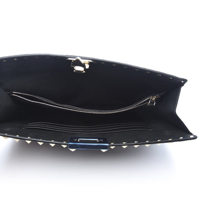 Valentino Garavani Pebbled Calfskin Rockstud Flip Lock Clutch Wallet Black 4 of 10