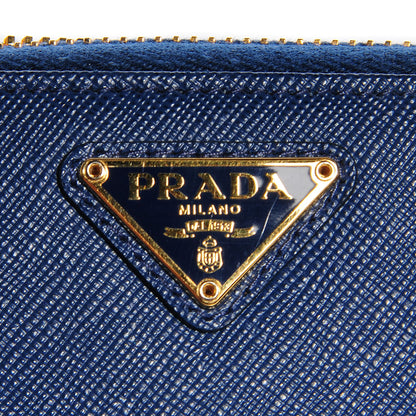 Prada Saffiano Metal Zip Around Organizer Wallet Bleuette 6 of 9