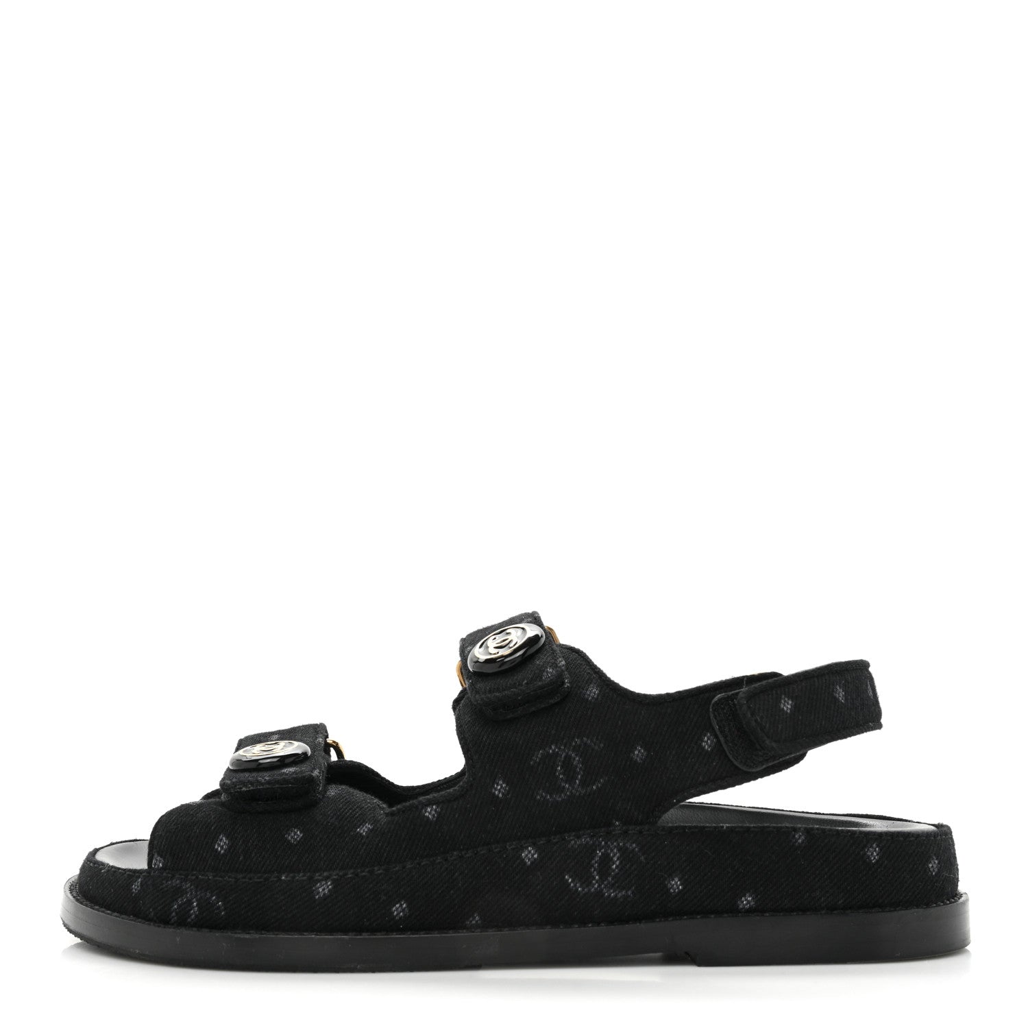 Chanel Denim Printed Dad Sandals 36.5 Black 1 of 12