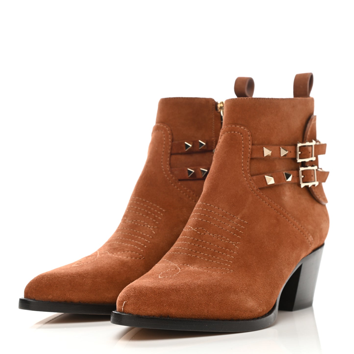 Suede Rockstud Double Buckle 50mm Cowboy Ankle Boots 40 Selleria