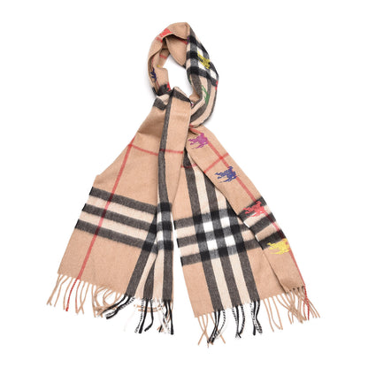 Burberry Cashmere Giant Check EKD Fringe Scarf Camel Multicolor 1 of 5