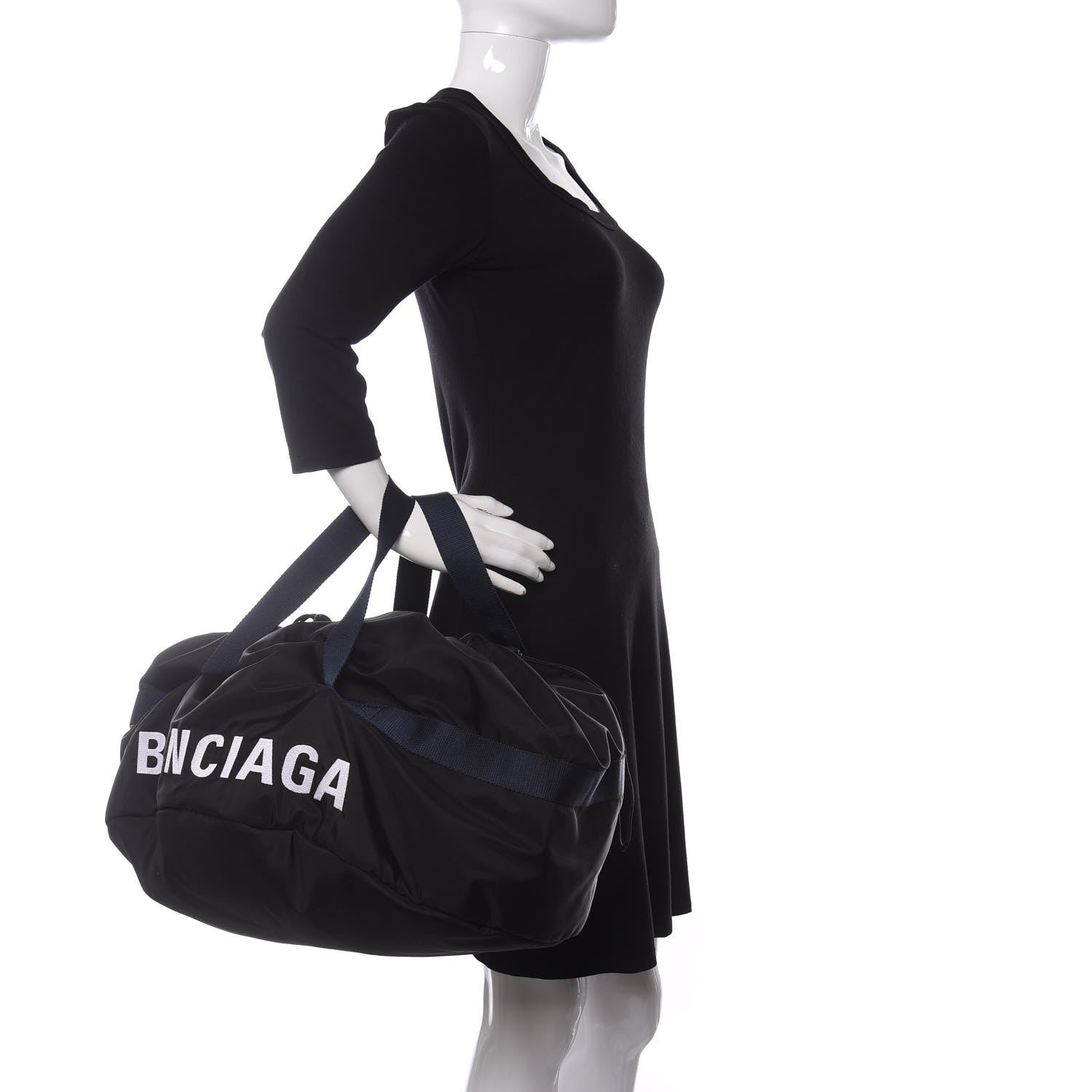 Balenciaga Textured Sport Nylon Logo Embroidered S Wheel Gym Bag Black Bleu Navy 2 of 10