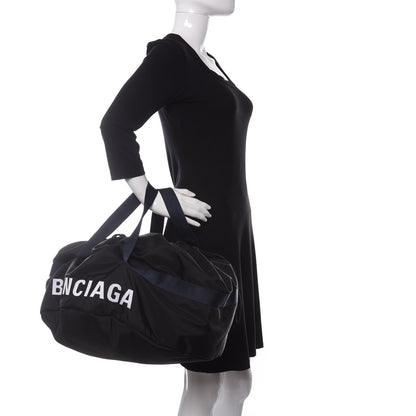 Balenciaga Textured Sport Nylon Logo Embroidered S Wheel Gym Bag Black Bleu Navy 2 of 10