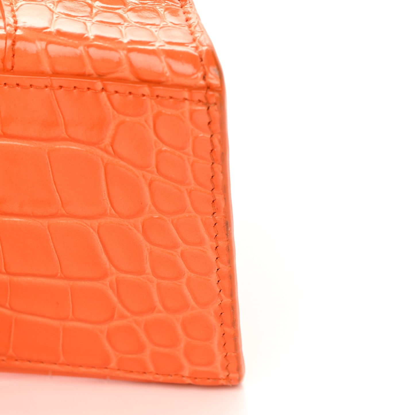 Shiny Calfskin Crocodile Embossed Small Hourglass Top Handle Bag Orange