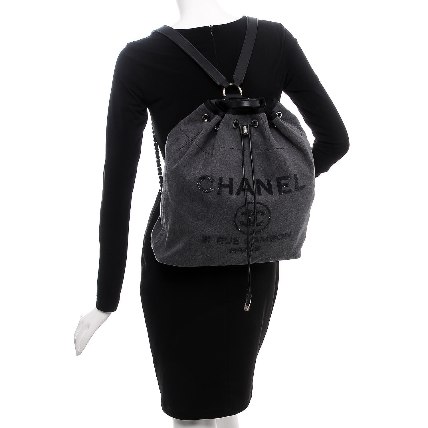 Chanel Canvas Sequin Large Deauville Backpack Charcoal 2 of 7
