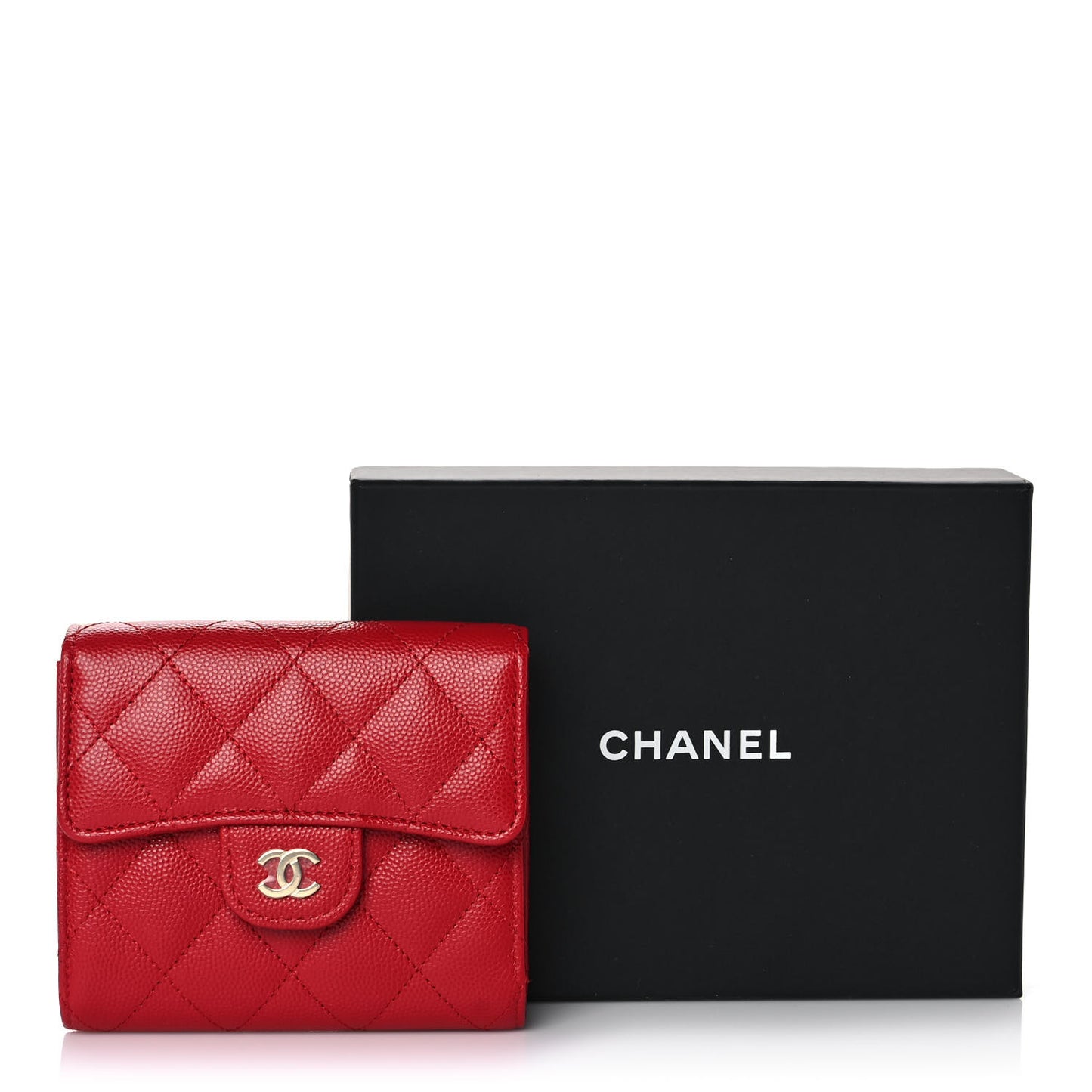 Caviar Quilted Compact Flap Wallet Red