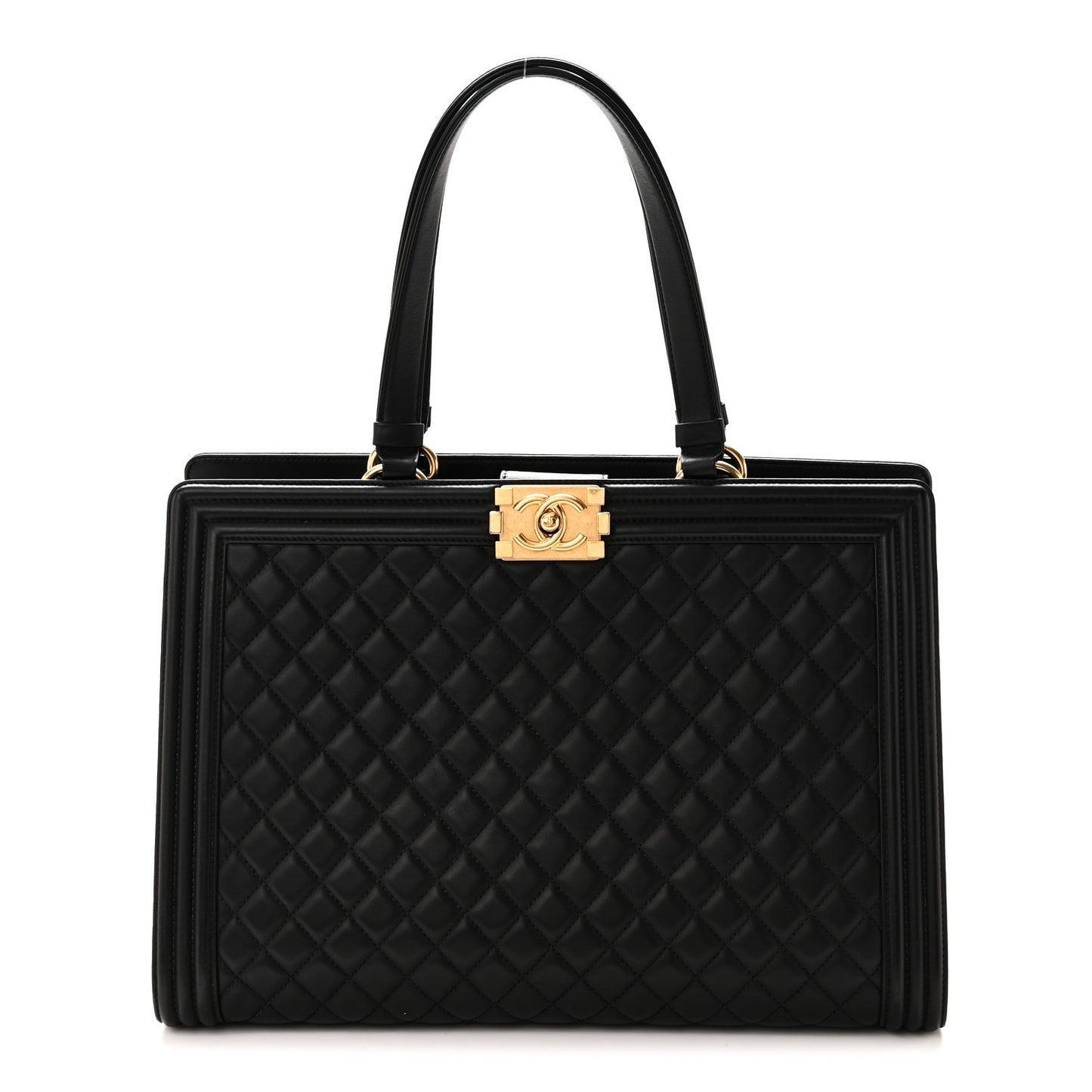 Calfskin Quilted Boy Shopping Tote Black