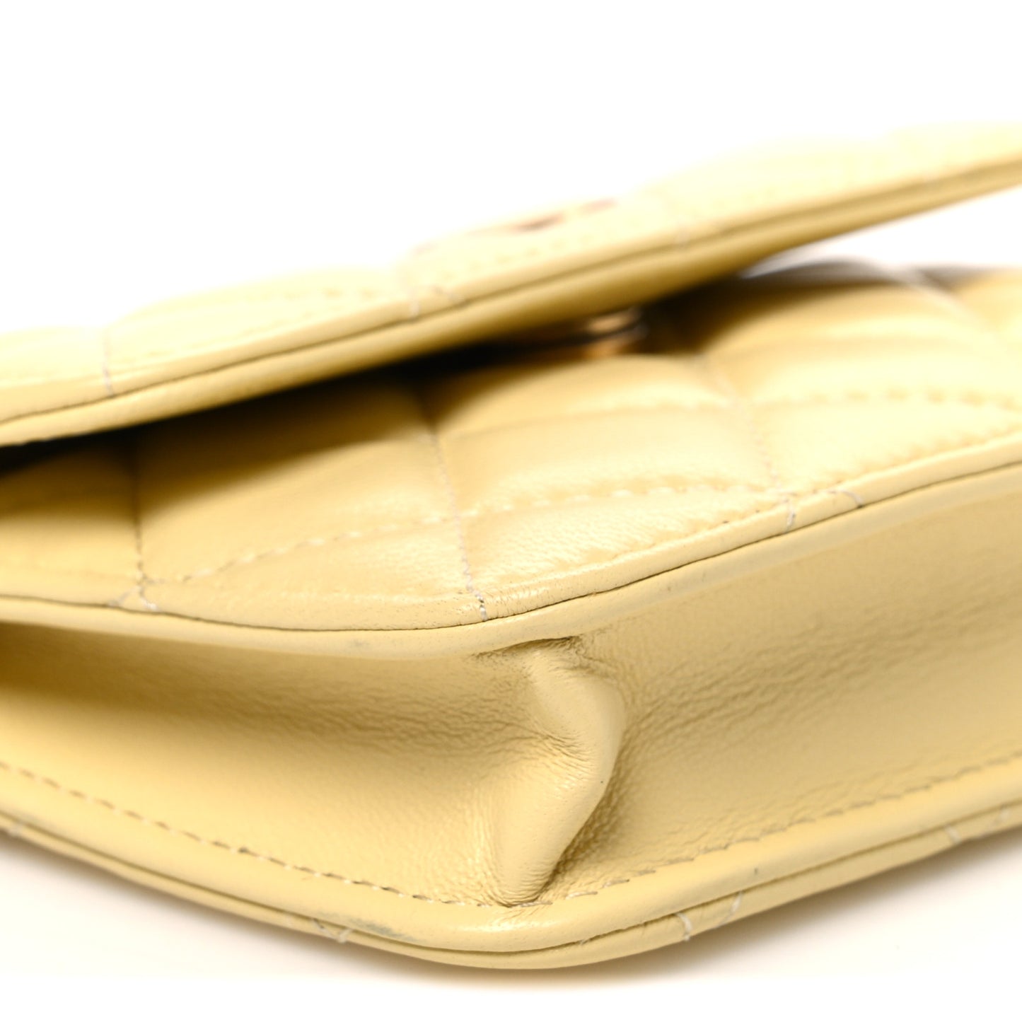 Lambskin Quilted Pearl Crush Clutch With Chain Yellow