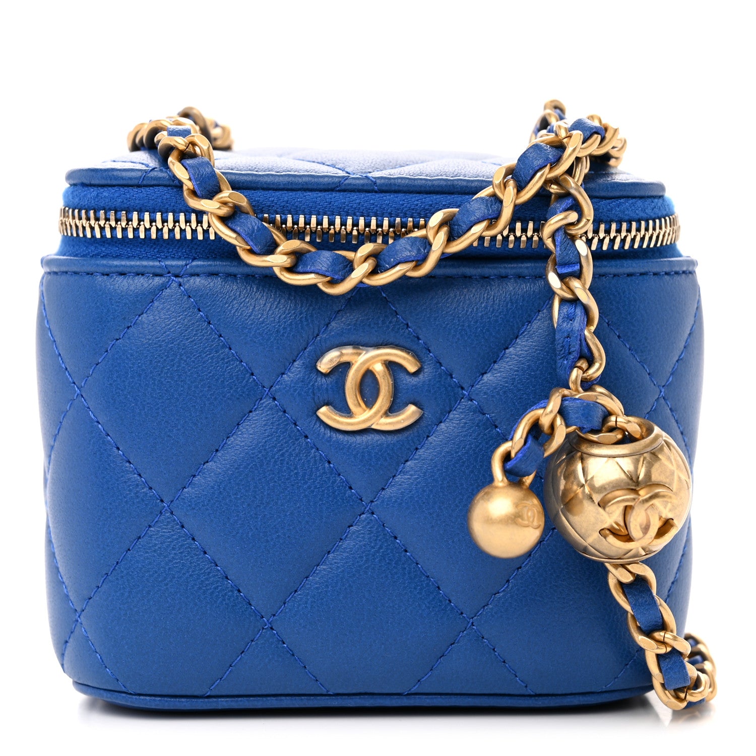 Chanel Lambskin Quilted Pearl Crush Mini Vanity Case With Chain Blue 1 of 11