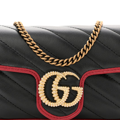 Gucci Vintage Effect Calfskin Matelasse Diagonal Super Mini Torchon GG Marmont Shoulder Bag Black Romantic Cherry 8 of 10