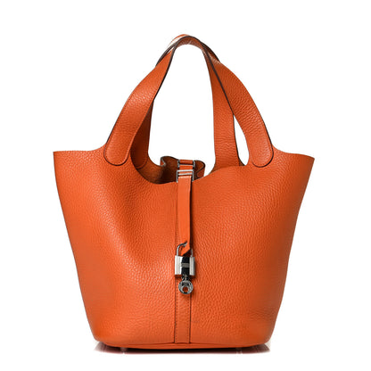Hermes Taurillon Clemence Picotin Lock 22 MM Orange 1 of 7