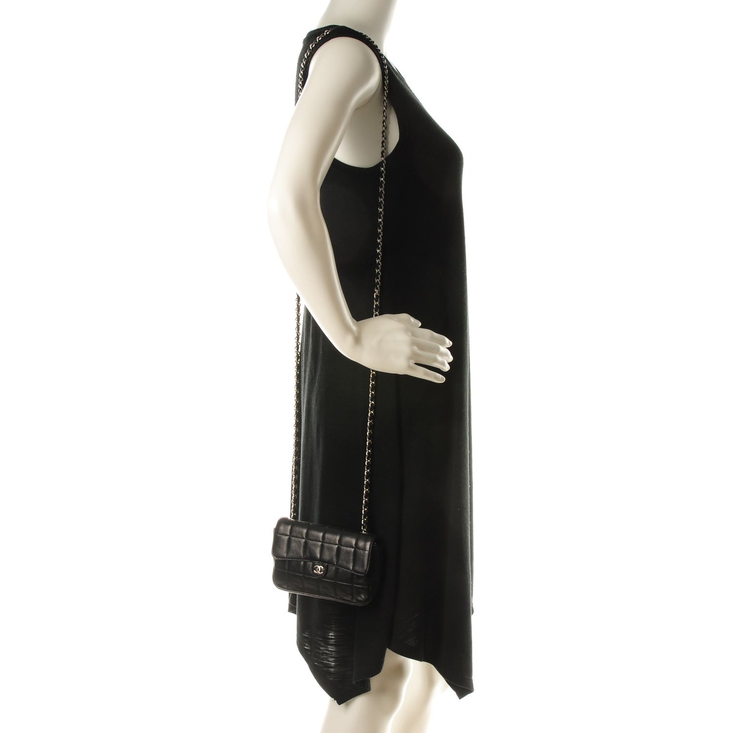 Lambskin Quilted Chocolate Bar Mini Flap Black