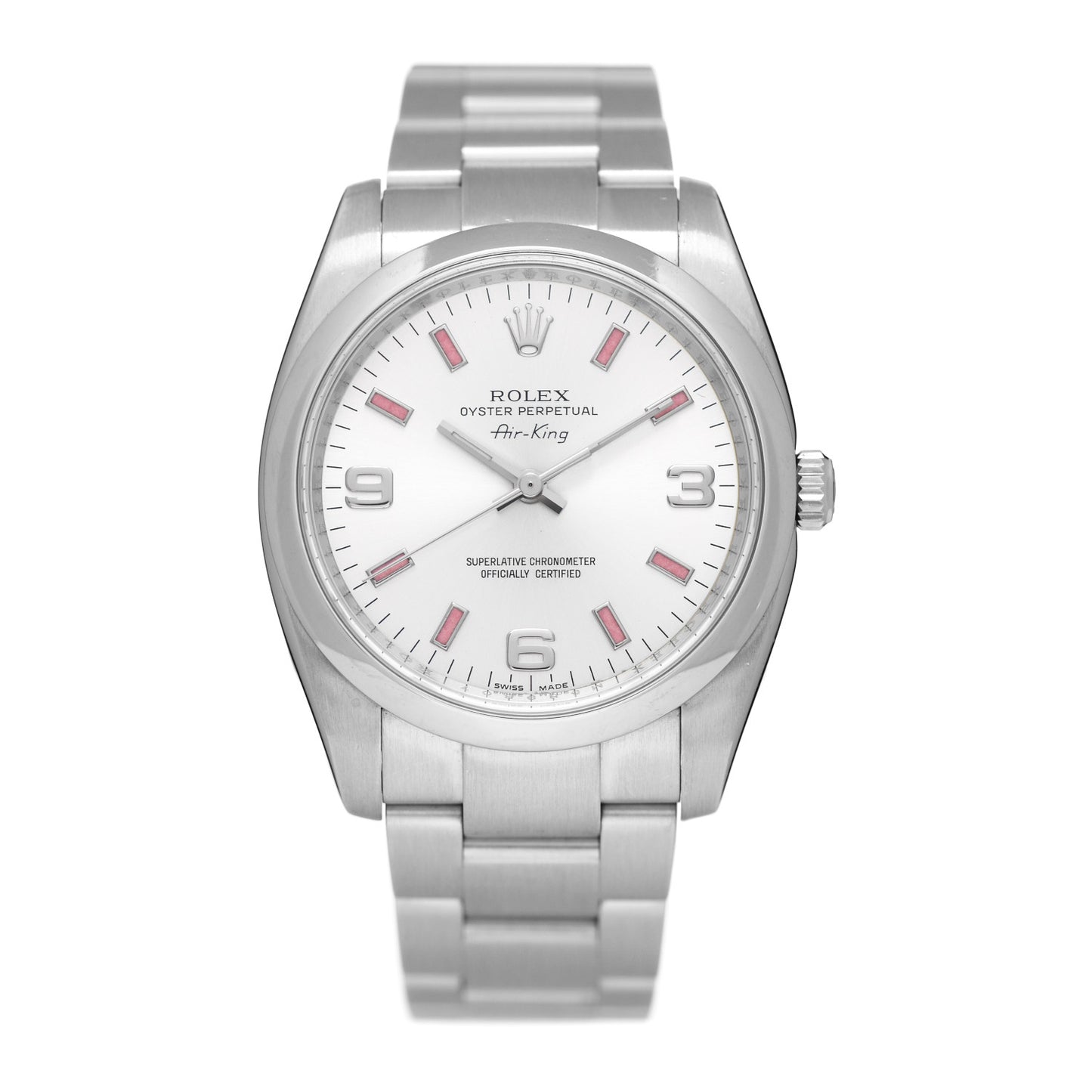 Stainless Steel 34mm Oyster Perpetual Air-King Watch Pink Index 114200