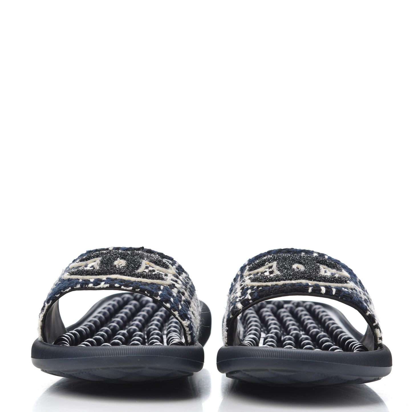 Tweed Rubber CC Flat Mules 36 Navy
