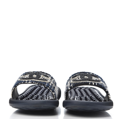 Chanel Tweed Rubber CC Flat Mules 36 Navy 2 of 14