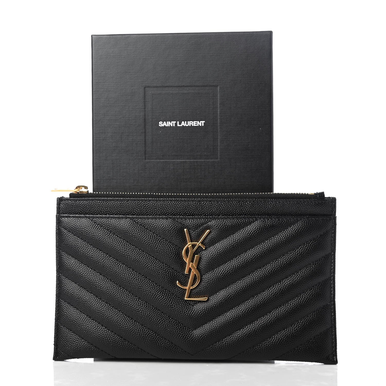 Saint Laurent Grain De Poudre Chevron Monogram Bill Pouch Black 7 of 7