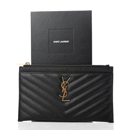 Saint Laurent Grain De Poudre Chevron Monogram Bill Pouch Black 7 of 7