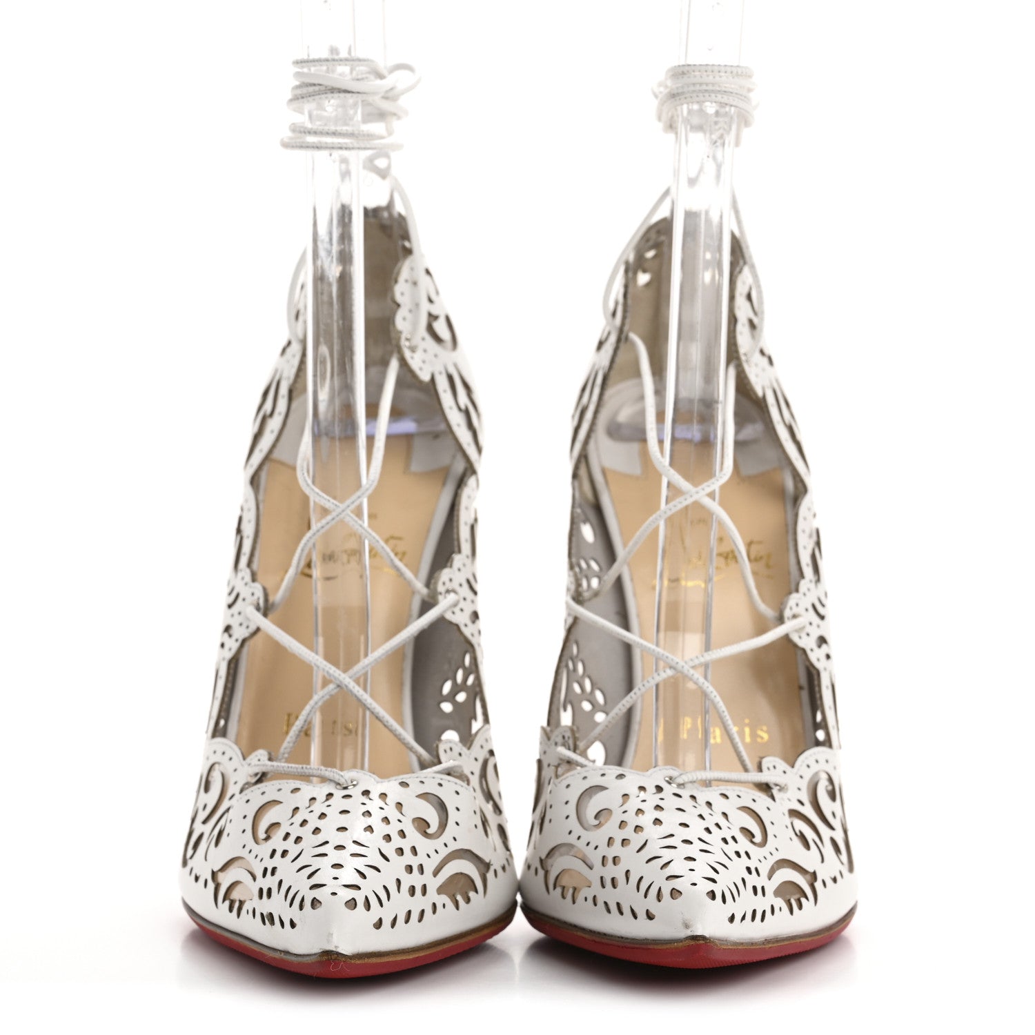 Christian Louboutin Calfskin PVC Impera 100 Pumps 38 White 3 of 13