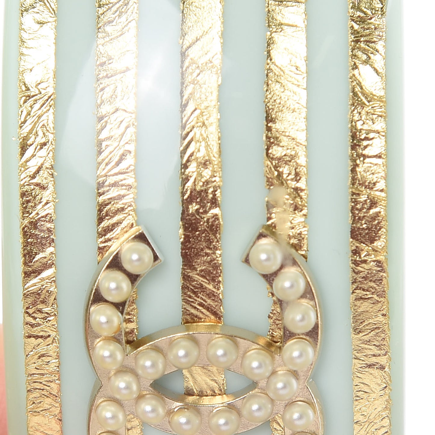 Resin Striped Pearl CC Cuff Light Blue Gold