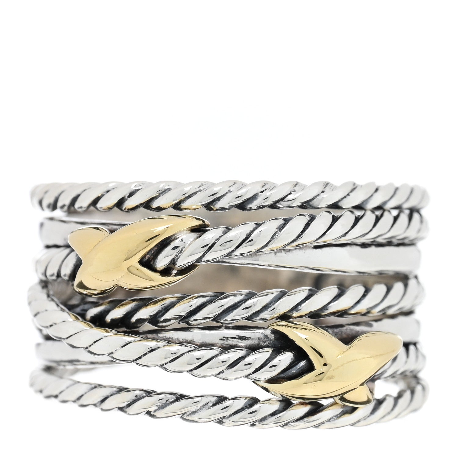 David Yurman Sterling Silver 18K Yellow Gold Double X Crossover Ring 57 8 1 of 4