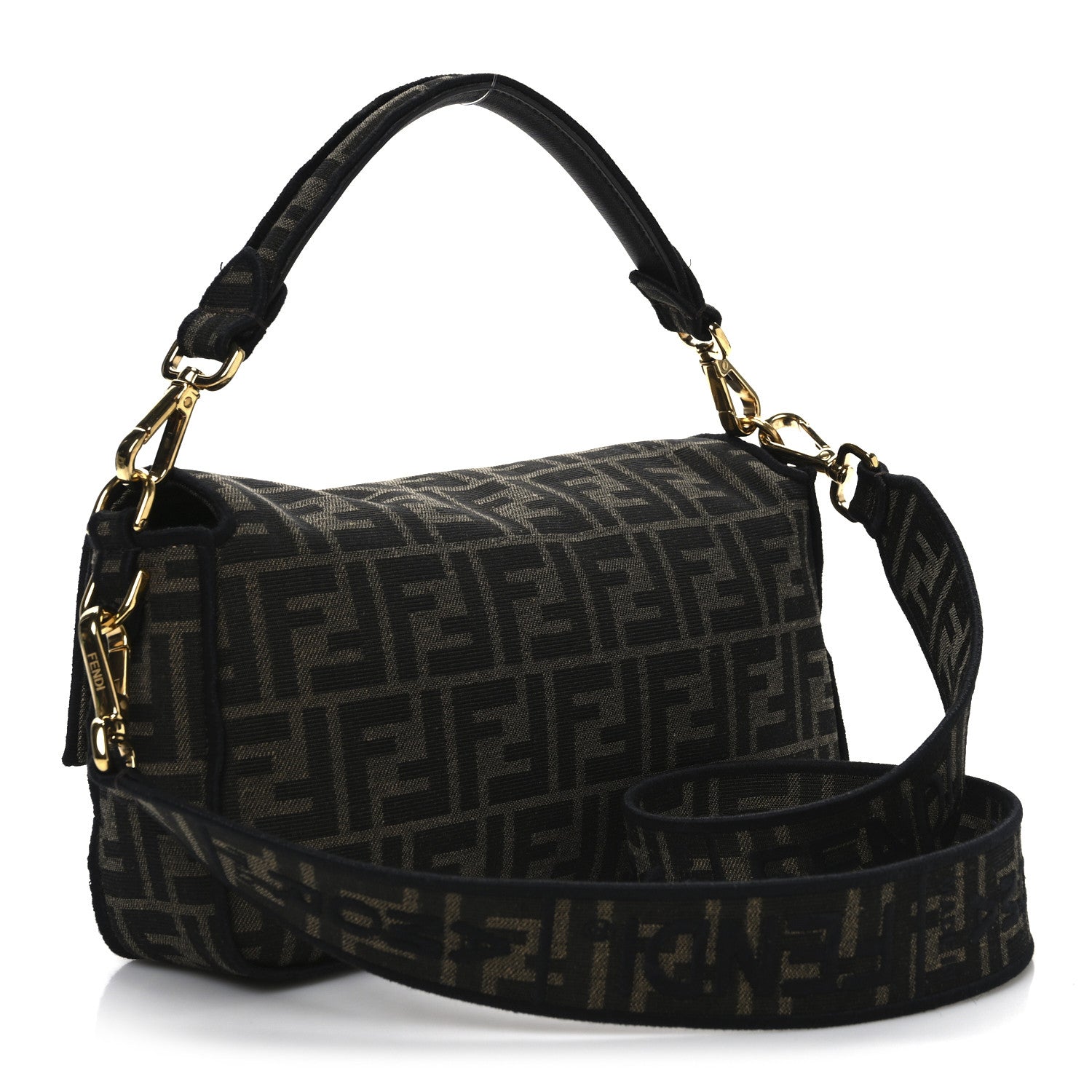 Fendi Fabric Jacquard FF 1974 Medium Baguette Tobacco Moro Black 3 of 11